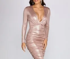 Windsor. Natalia Metallic Ruched Midi Dress -Formal Dresses Online Shop 05001 0229 4