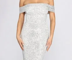 Windsor. Desi Sequin Off Shoulder Midi Dress -Formal Dresses Online Shop 05001 0282 3 d4df7889 ade4 4be0 bc1f 8ca8849352fa