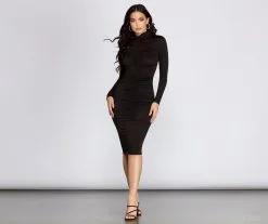 Windsor. Anita Mock Neck Ruched Midi Dress