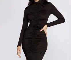 Windsor. Anita Mock Neck Ruched Midi Dress -Formal Dresses Online Shop 05001 0319 4