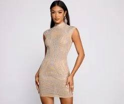 Windsor. Vicky Heat Stone Mesh Mini Dress