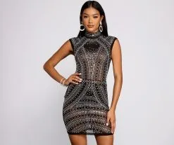 Windsor. Vicky Heat Stone Mesh Mini Dress -Formal Dresses Online Shop 05001 0514 1