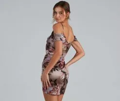 Windsor. Peyton Satin Floral Asymmetric Mini Dress -Formal Dresses Online Shop 05001 0789 2