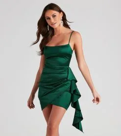 Windsor. Josie Ruffle Detail Satin Mini Dress