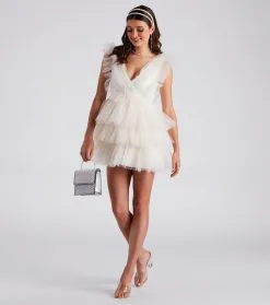 Windsor. Devon Ruffled Tulle V-Neck Party Dress