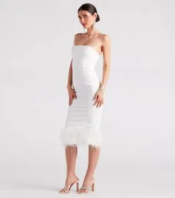 Windsor. Marina Strapless Crepe Feather Trim Midi Dress -Formal Dresses Online Shop 05001 1377 3