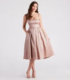 Windsor. Melonie Formal Taffeta A-Line Midi Dress