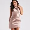 Windsor. Caroline Halter Neck Satin Mini Dress