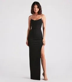 Windsor. Leona Formal Crepe Rhinestone Slit Dress