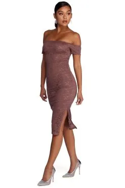 Windsor. Leslie High Slit Midi Lace Dress