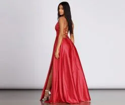 Windsor. Hallie Formal Satin Lattice Dress