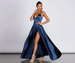 Windsor. Ellie Formal Satin High Slit Dress