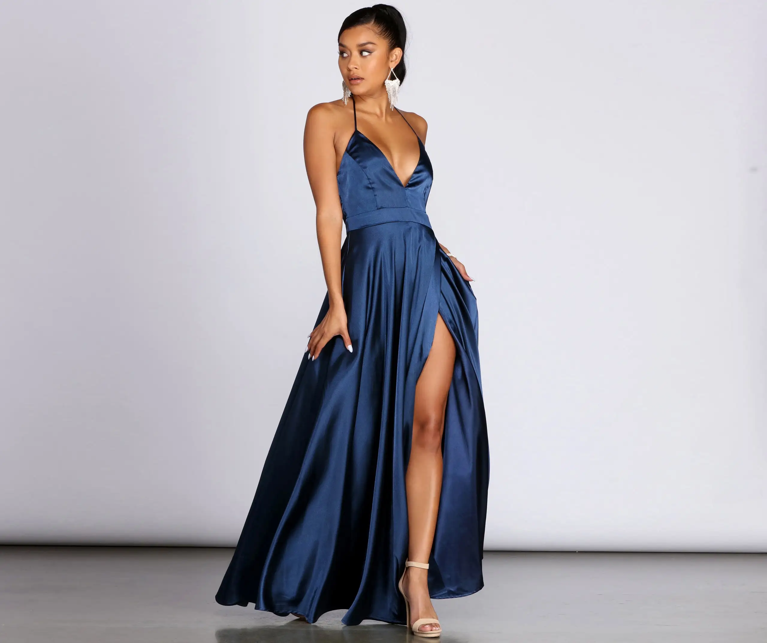 Windsor. Ellie Formal Satin High Slit Dress 4 Windsor. Ellie Formal Satin High Slit Dress - Image 2