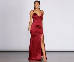 Windsor. Chelsea Satin High Slit Dress