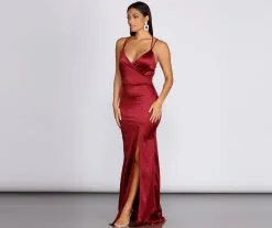 Windsor. Chelsea Satin High Slit Dress -Formal Dresses Online Shop 05002 0161 3