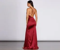 Windsor. Chelsea Satin High Slit Dress -Formal Dresses Online Shop 05002 0161 4