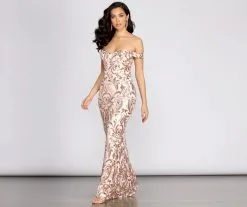 Windsor. Karleen Sequin Off Shoulder Dress -Formal Dresses Online Shop 05002 0494 3