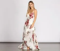 Windsor. Claire Floral Chiffon Wrap Dress