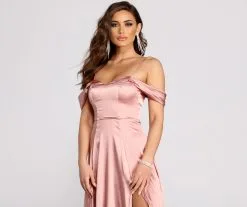 Windsor. Cassia Lace-Up Back Off Shoulder Satin Dress -Formal Dresses Online Shop 05002 0632 3