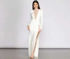 Windsor. Beka Mesh And Heat Stone High Slit Dress