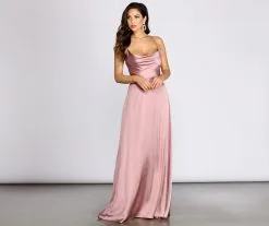 Windsor. Tierra Cowl Neck Satin A-Line Dress