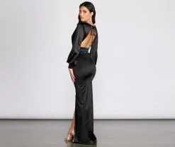 Windsor. Sophia Puff Sleeve Satin Dress