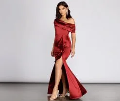 Windsor. Jane Satin Off Shoulder Dress