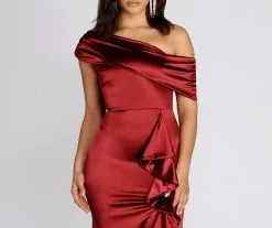 Windsor. Jane Satin Off Shoulder Dress -Formal Dresses Online Shop 05002 0800 3 8a574a3b 8b67 4d1a 8dc4 e9da78b3474e