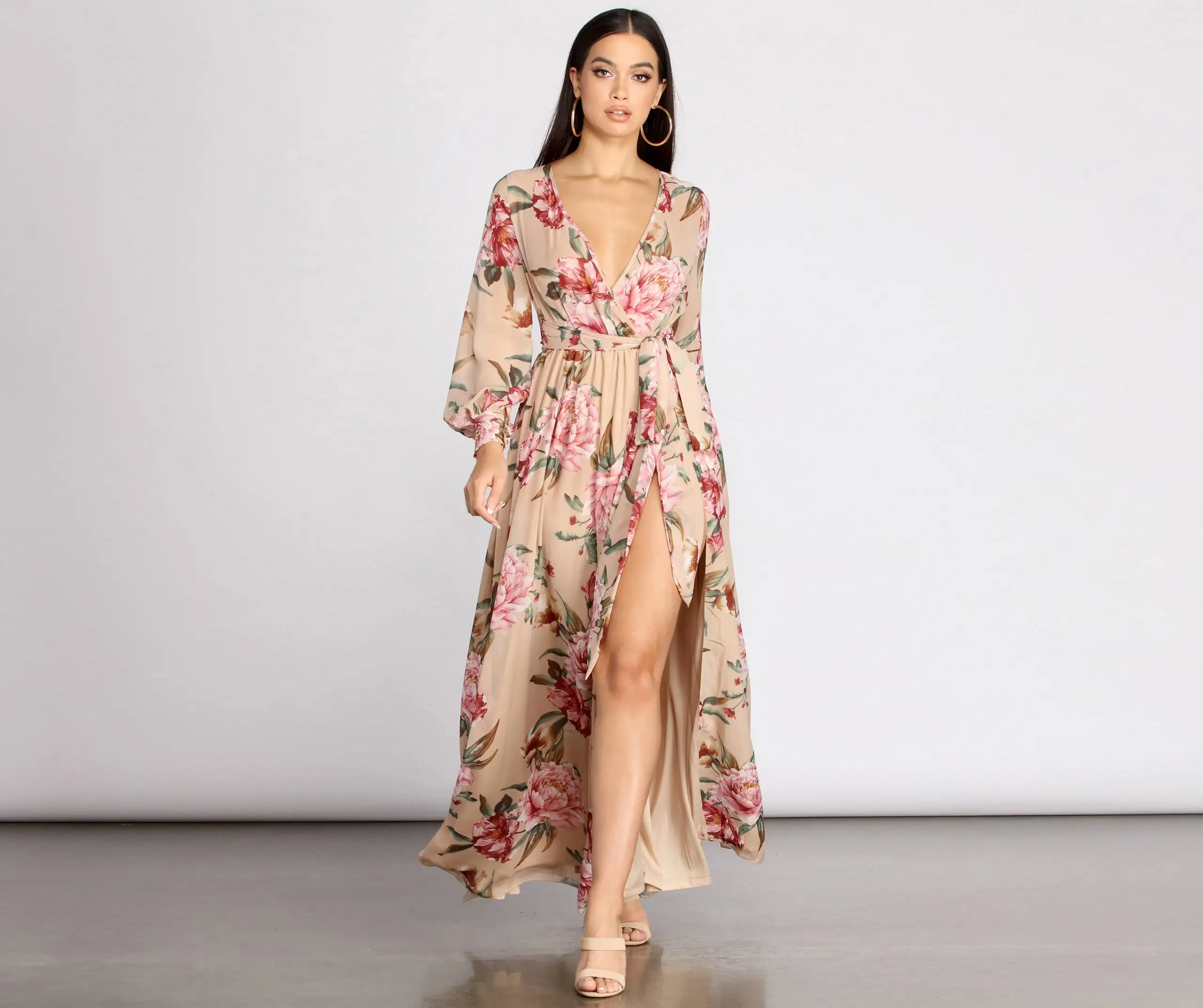 Windsor. Caralisa Floral Chiffon High Slit Dress 3 Windsor. Caralisa Floral Chiffon High Slit Dress