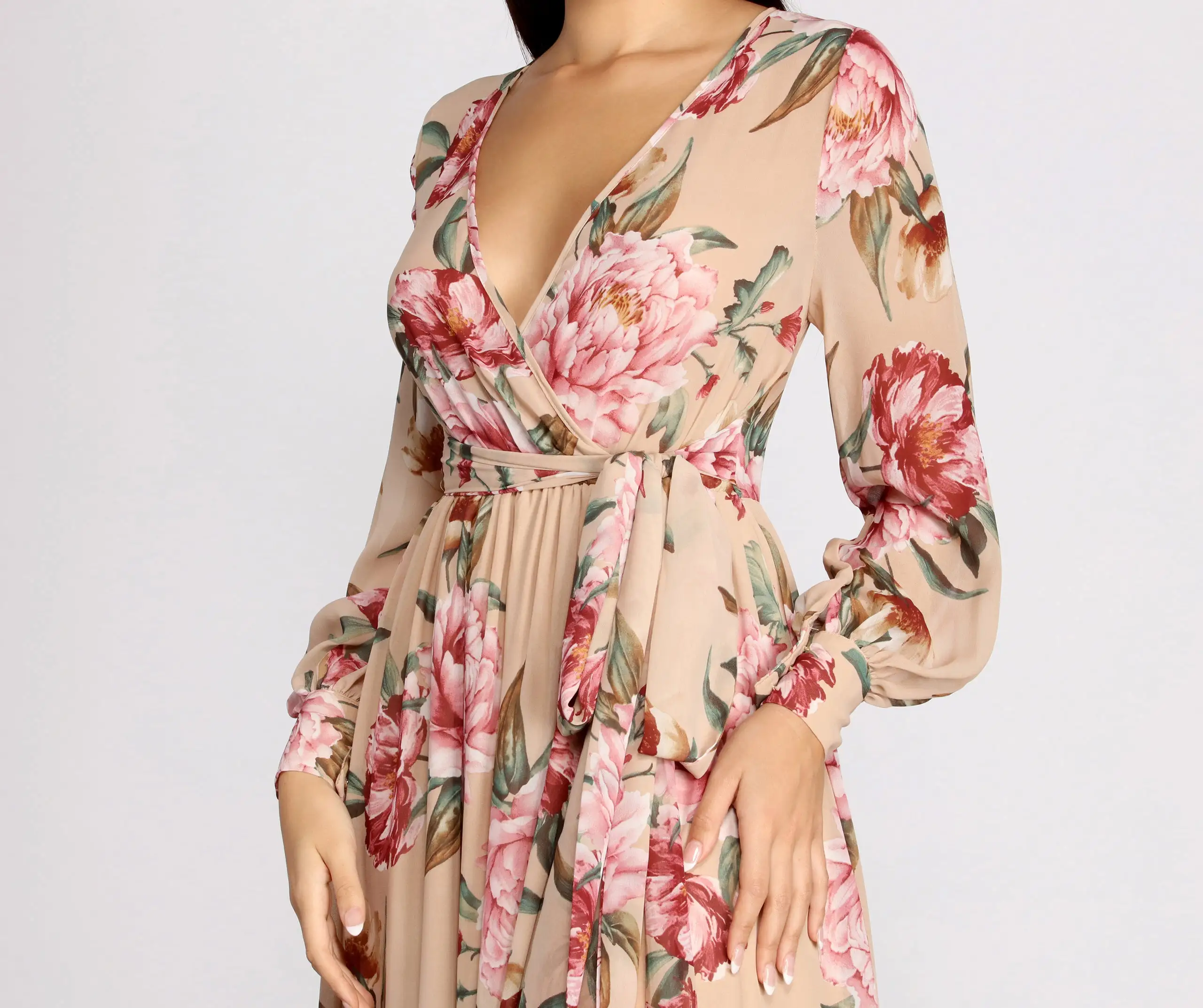 Windsor. Caralisa Floral Chiffon High Slit Dress 5 Windsor. Caralisa Floral Chiffon High Slit Dress - Image 3
