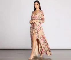Windsor. Caralisa Floral Chiffon High Slit Dress 9 Windsor. Caralisa Floral Chiffon High Slit Dress -Formal Dresses Online Shop 05002 0809 4