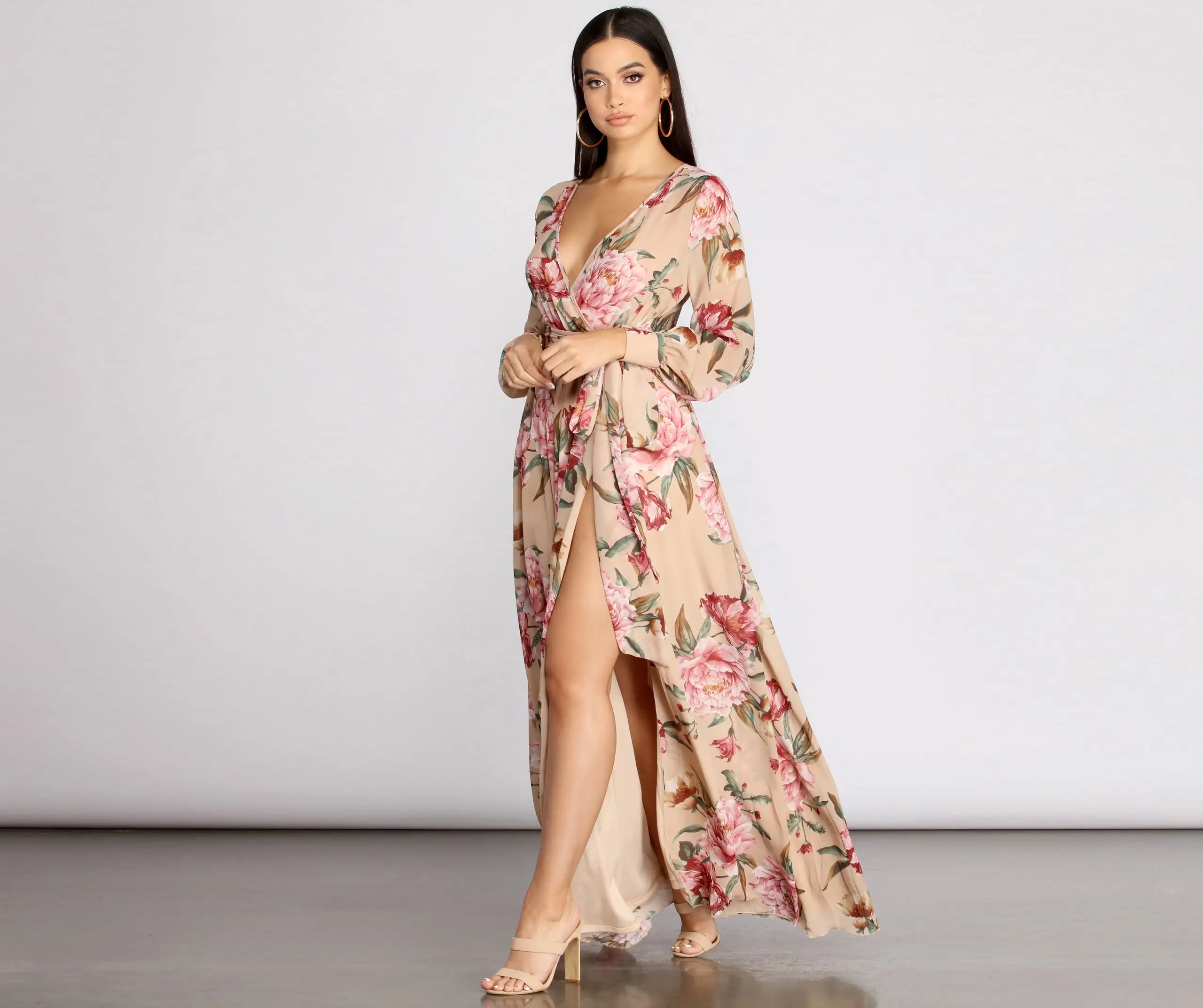 Windsor. Caralisa Floral Chiffon High Slit Dress 6 Windsor. Caralisa Floral Chiffon High Slit Dress - Image 4