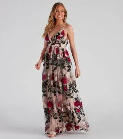 Windsor. Charena Formal Embroidered Floral Tulle Dress