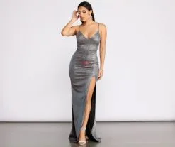Windsor. Kari High Slit Glitter Dress