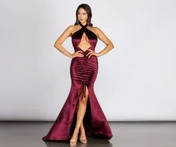 Windsor. Klarissa Front Slit Velvet Halter Dress -Formal Dresses Online Shop 05002 0852 1