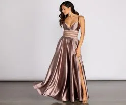 Windsor. Delaney Satin Triple Rhinestone Trim A-Line Dress -Formal Dresses Online Shop 05002 0931 3