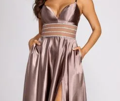 Windsor. Delaney Satin Triple Rhinestone Trim A-Line Dress -Formal Dresses Online Shop 05002 0931 4