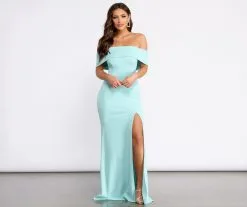Windsor. Coralie Off Shoulder Front Slit Dress 48 Windsor. Coralie Off Shoulder Front Slit Dress -Formal Dresses Online Shop 05002 0949 1