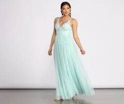 Windsor. Jamie Lace Floral Applique Mesh A-Line Dress