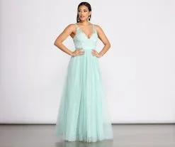 Windsor. Jamie Lace Floral Applique Mesh A-Line Dress -Formal Dresses Online Shop 05002 1001 4