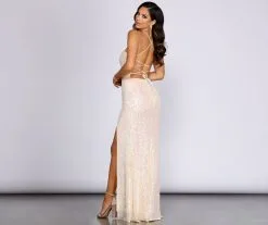 Windsor. Angelia Lace Up Back Iridescent Sequin Dress