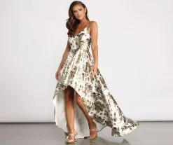 Windsor. Amabella Floral Foiled High Low Dress
