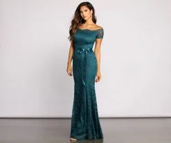 Windsor. Tia Formal Off The Shoulder Scalloped Lace Dress -Formal Dresses Online Shop 05002 1057 4