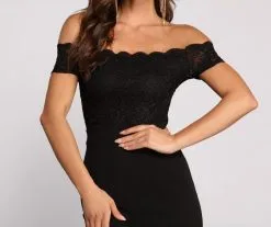 Windsor. Sierra Formal Off The Shoulder Glitter And Lace Dress -Formal Dresses Online Shop 05002 1092 3