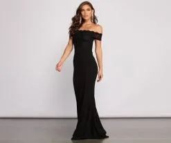 Windsor. Sierra Formal Off The Shoulder Glitter And Lace Dress -Formal Dresses Online Shop 05002 1092 4