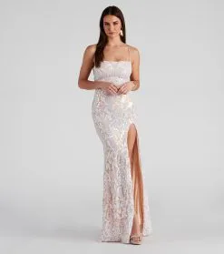 Windsor. Priya Formal Iridescent Sequin Scroll Dress
