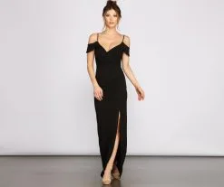 Windsor. Eva Off-The-Shoulder Wrap-Front Formal Dress