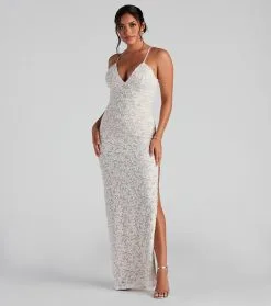 Windsor. Dixie Lace Mesh High-Slit Formal Dress