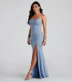 Windsor. Doria Formal High Slit Glitter Dress