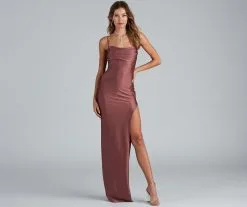 Windsor. Darla Formal High Slit Satin Dress